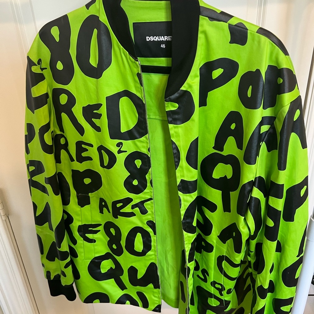 DSQUARED2 Green Black Bomber Jacket with Graphic Design